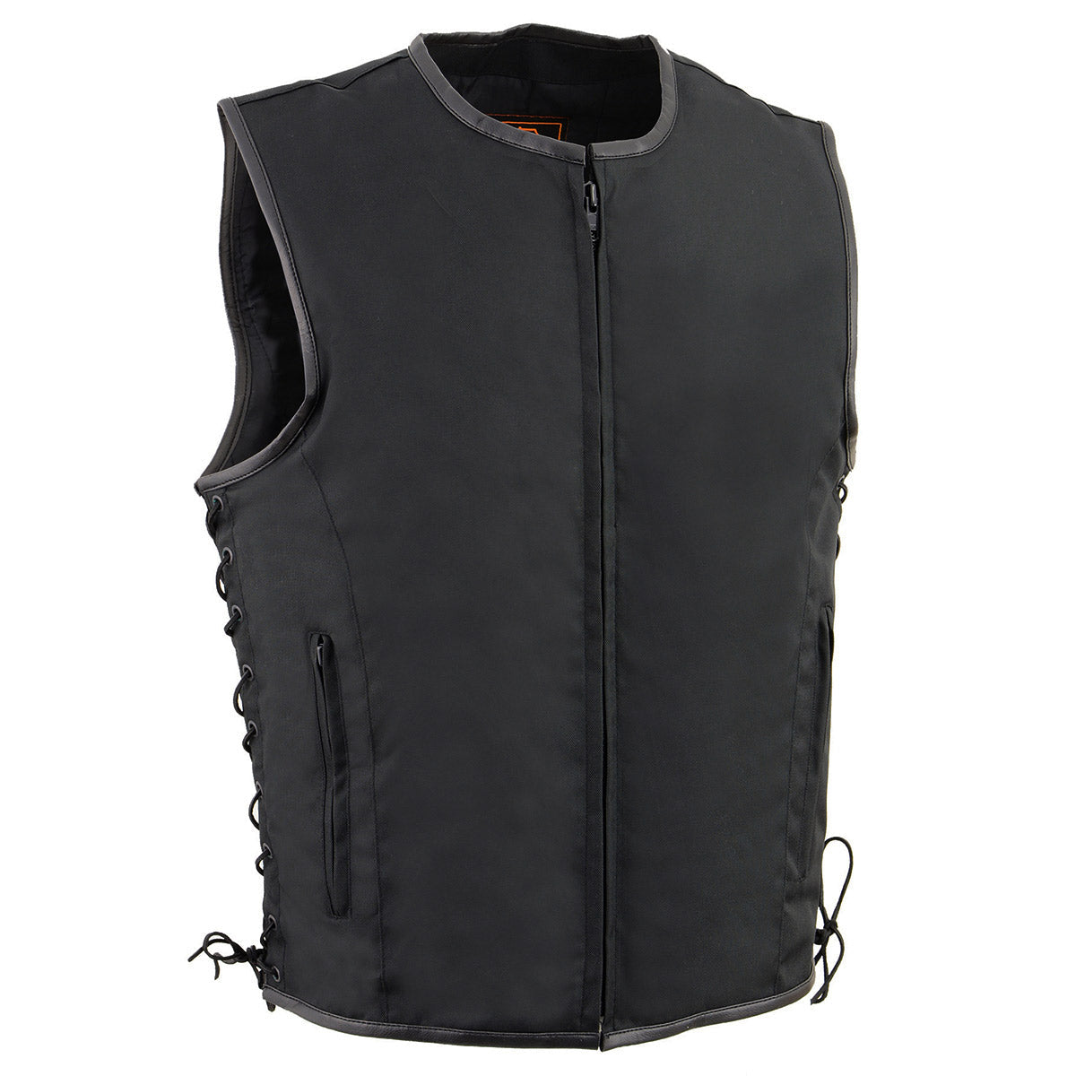 MPM3739 Men's Black 'Side Laced' Textile Zipper Front Motorcycle Vest