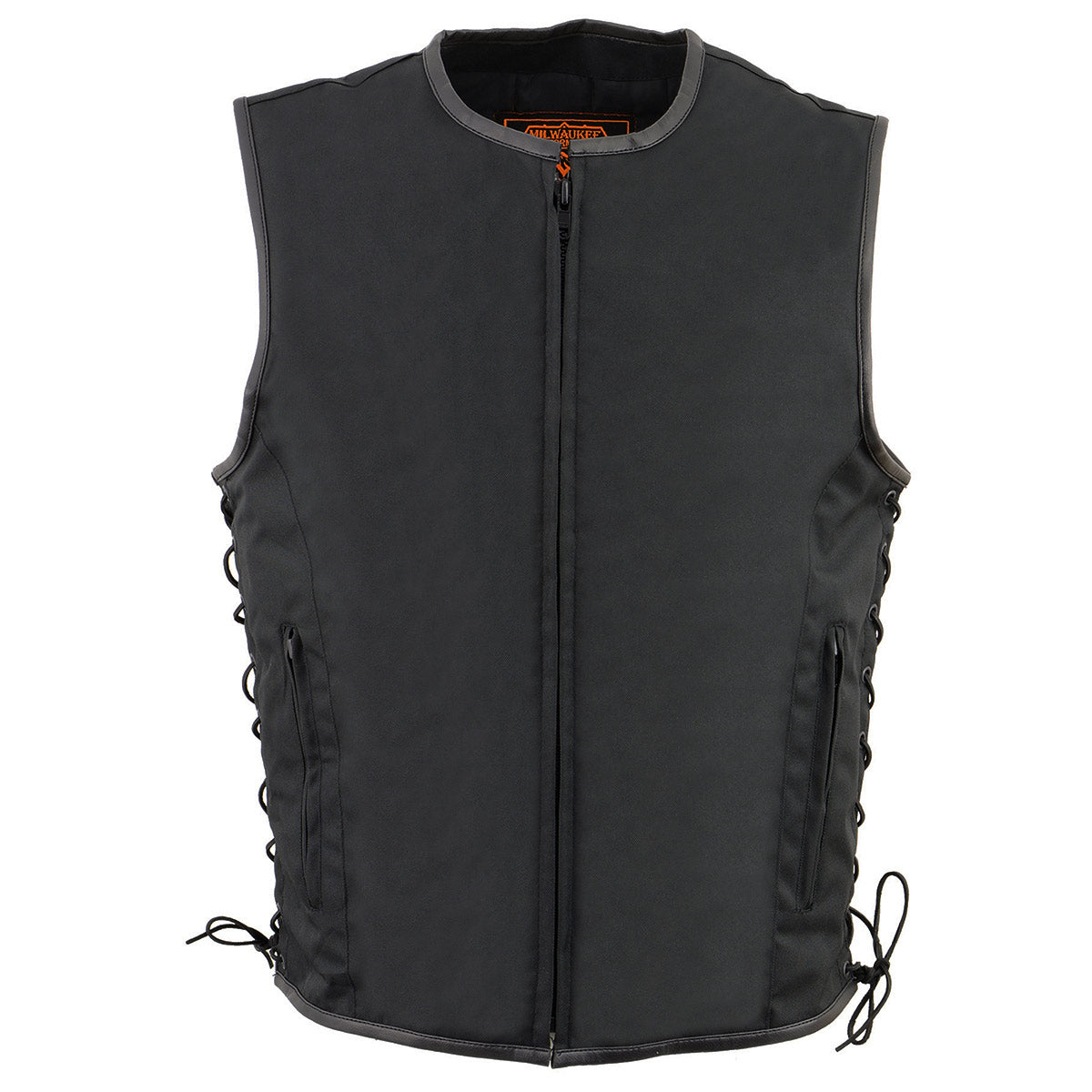 MPM3739 Men's Black 'Side Laced' Textile Zipper Front Motorcycle Vest