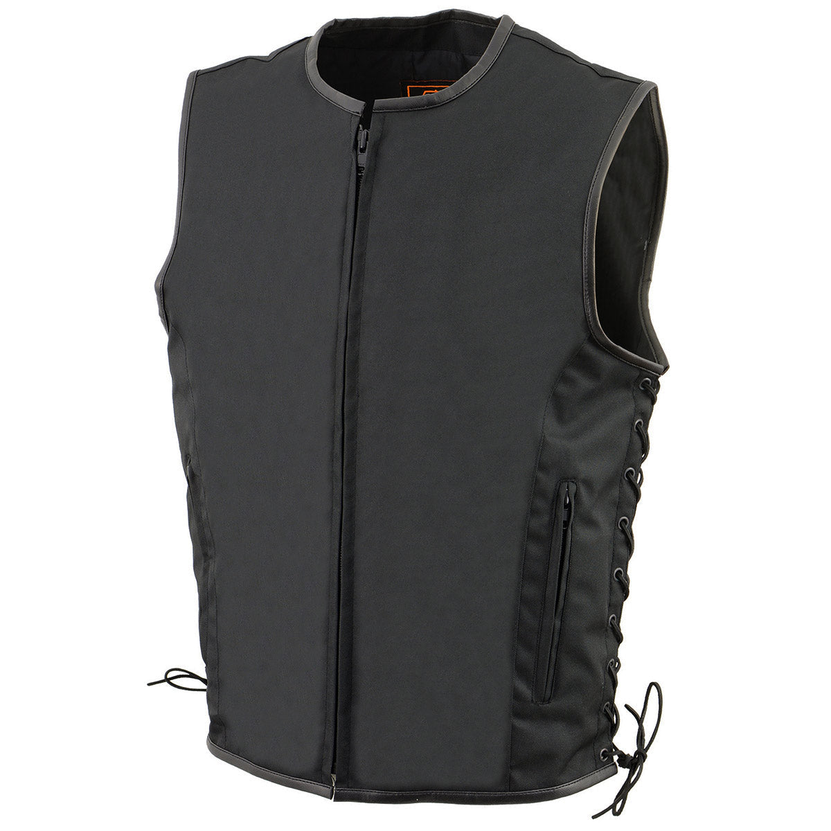MPM3739 Men's Black 'Side Laced' Textile Zipper Front Motorcycle Vest