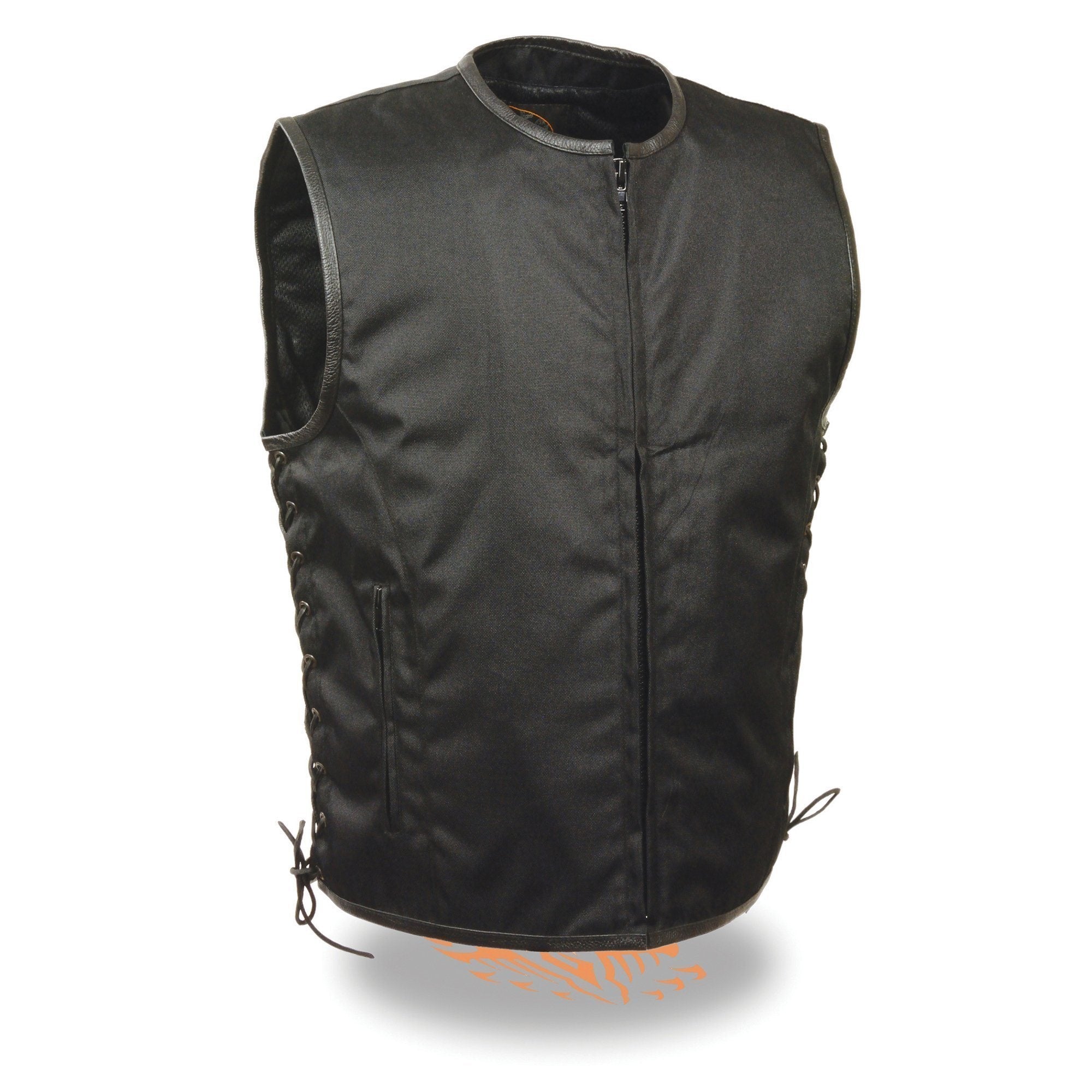 MPM3739 Men's Black 'Side Laced' Textile Zipper Front Motorcycle Vest