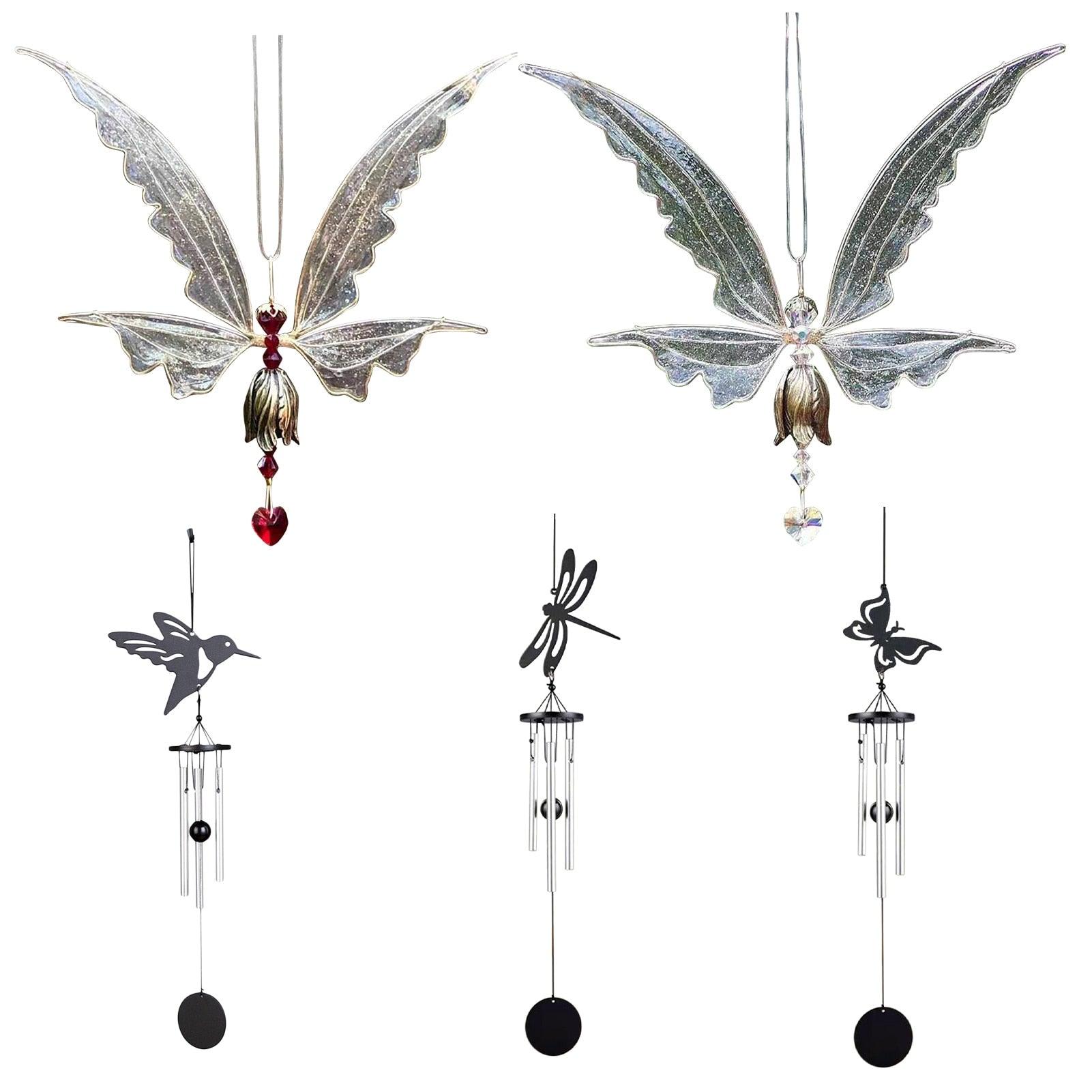 New Crystal Guardian Angel Wing  Sun-catcher Car Charm For Rear View Mirror Clear Window Rainbow Maker Collection With Crystal Wind Chimes For Home Garden Hanging Decoration Photography Prop