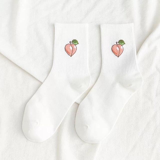 New Elegant Fruit Printed Breathable Cotton Socks Happy Funny Unisex Socks Candy Colors Harajuku Casual Cotton Crew Socks For Men And Women