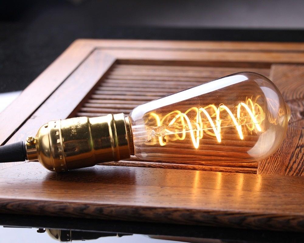 New Retro LED Spiral Filament Light Bulb Vintage Decorative Lamps Dimmable Edison Lamp LED Flexible Spiral Filament Edison Bulbs Vintage Amber Glass Reading Bedroom Decoration