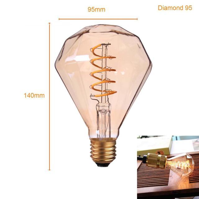 New Retro LED Spiral Filament Light Bulb Vintage Decorative Lamps Dimmable Edison Lamp LED Flexible Spiral Filament Edison Bulbs Vintage Amber Glass Reading Bedroom Decoration