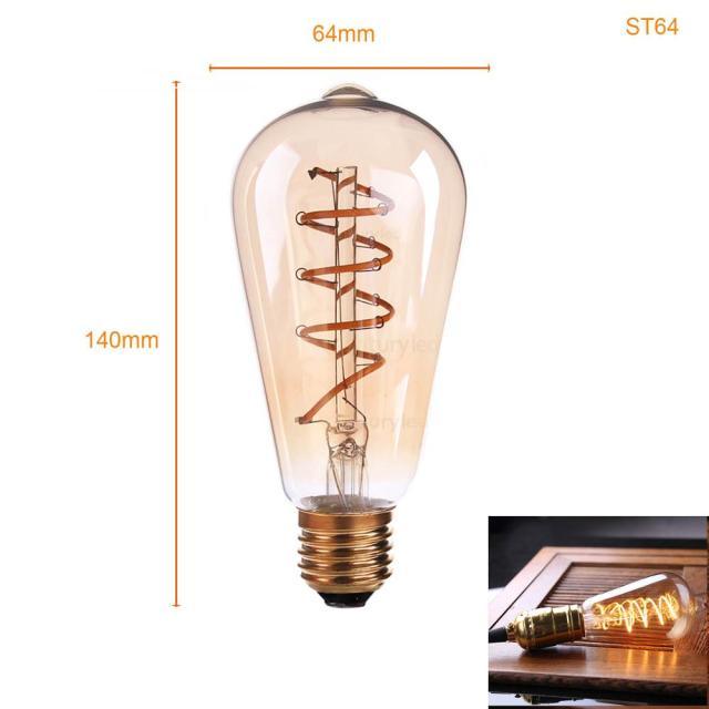 New Retro LED Spiral Filament Light Bulb Vintage Decorative Lamps Dimmable Edison Lamp LED Flexible Spiral Filament Edison Bulbs Vintage Amber Glass Reading Bedroom Decoration