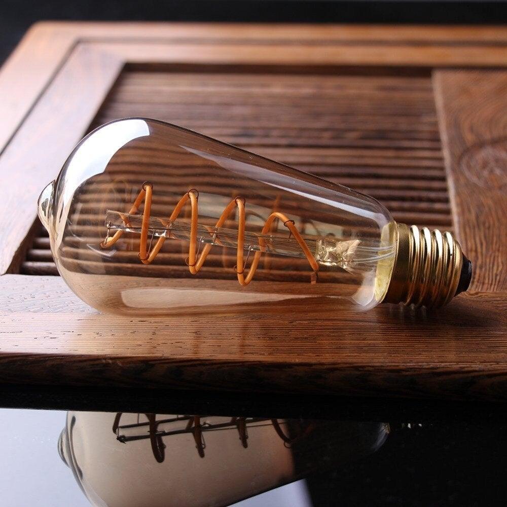 New Retro LED Spiral Filament Light Bulb Vintage Decorative Lamps Dimmable Edison Lamp LED Flexible Spiral Filament Edison Bulbs Vintage Amber Glass Reading Bedroom Decoration