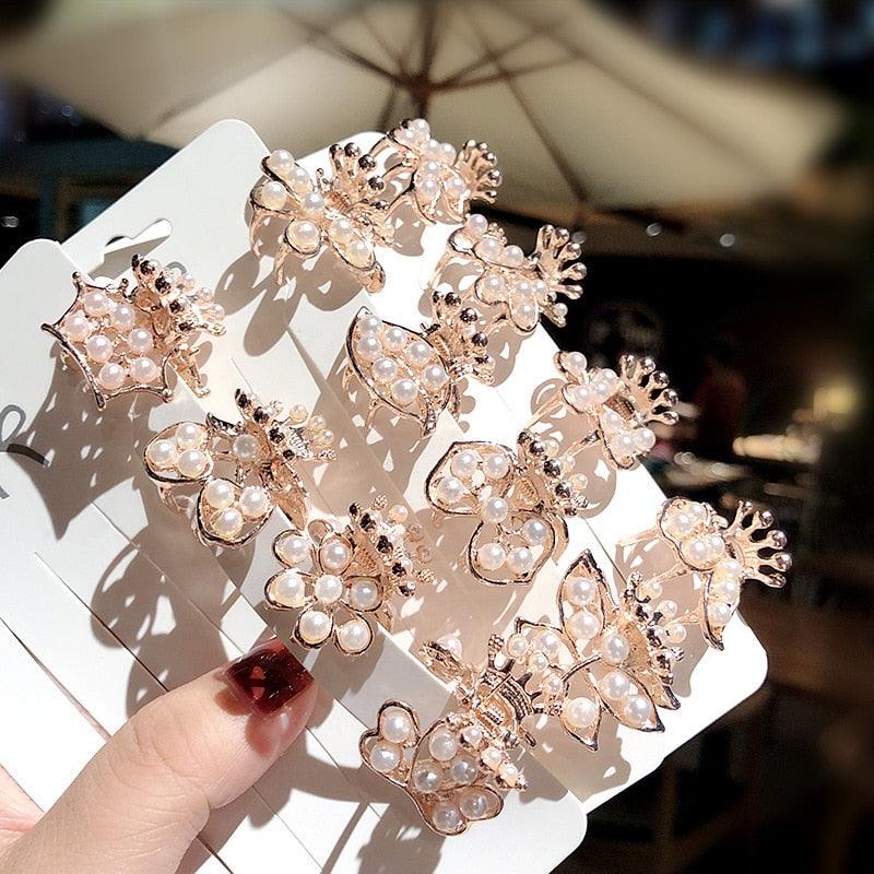 New Small Pearl Hair Claw Rhinestone For Women Hairpins Girls Clamps Hair Crab Clips Metal Hair Accessories Headdress Fashion Hairgrips Band Accessories For Party