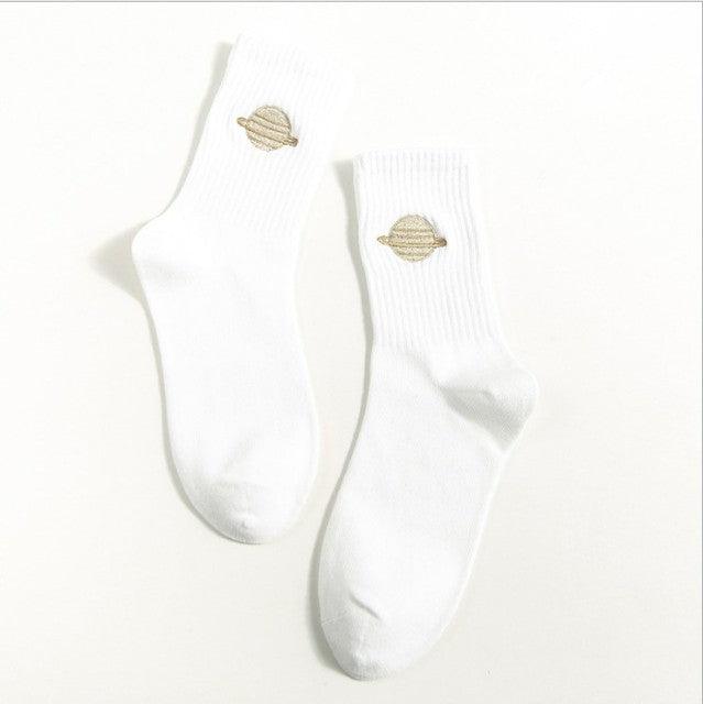 Combed Out Of Pure Cotton Socks Autumn Cute Japanese Harajuku Planet Magic Array Embroidery Long Socks Korean Style Kawaii Girls Socks For Men And Women