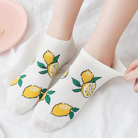 Solid Color Avocado Printed Socks Casual Joker Cotton Short Socks Ladies Fruit Print Concise College Style Breathable Cotton Short Socks For Men And Women
