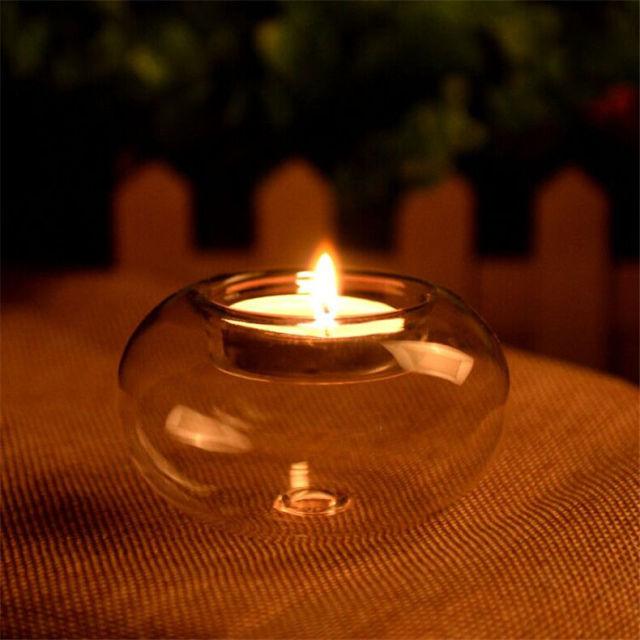 Round Hollow Glass Candle  Tea light Holder Candlestick Home Decorations for Dinner Table Wedding Candle Holder Wedding Candlestick Fine Transparent Crystal Glass Candlestick Dining Home Decor