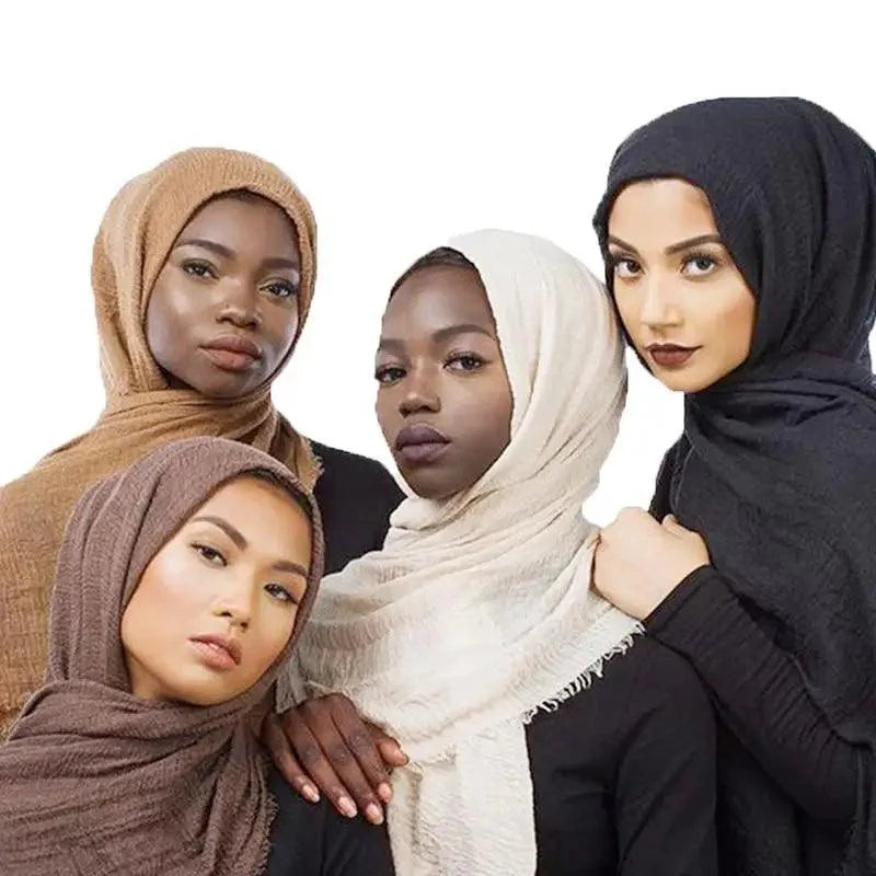 New Stylish Plain Scarf Women Muslim Crinkle Hijab Scarf Female Musulman Soft Cotton Headscarf Islamic Hijab Shawls And Wraps