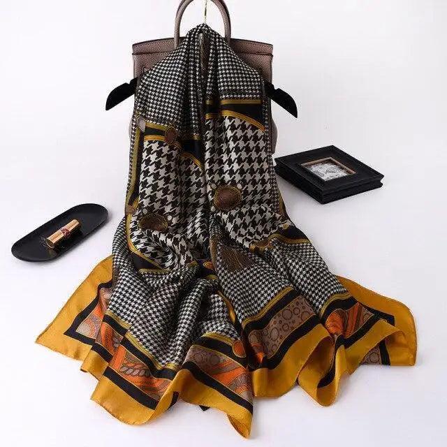 New Women Autumn Winter Fashion Silk Scarf Shawl Beach Headband Female Casual Wear Beach Friendly Spring Silk Scarf Flower Print Silk Scarves Shawls and Wraps Long Size Beach Stoles