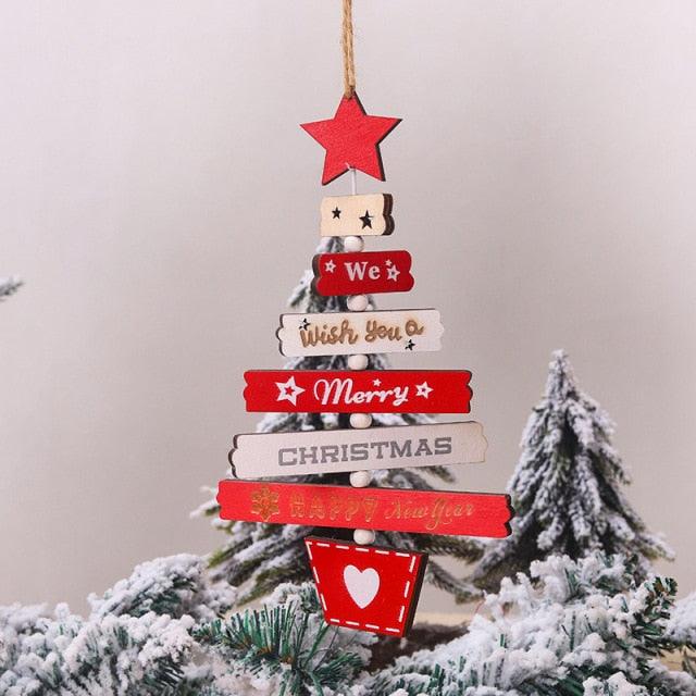 New Year Christmas Tree Bell Pendant Christmas Wooden Hanging Ornaments Letter Pendant Wooden Tree Decorations Star Bird Bow-Knot Letter Bells Design Wooden Hanging Decor For Christmas Tree Wind Wooden Hanging Gift Home Festival Decoration Accessories
