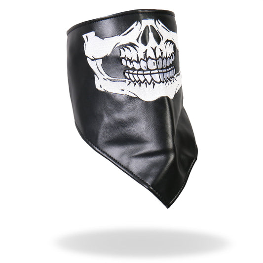 NWL1004 Black Leather Skull Neck Warmer with Fleece Lining