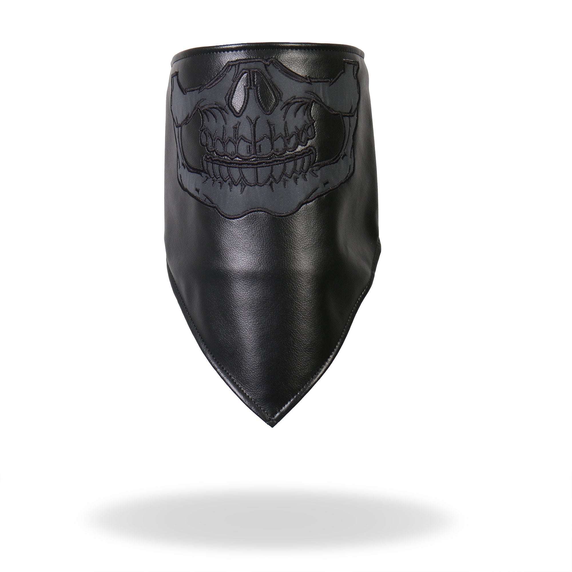 NWL1008 Black Leather Reflective Skull Neck Warmer with Fleece Lining