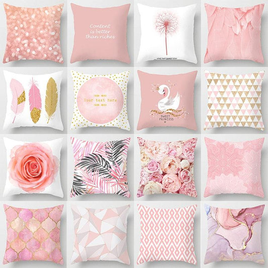 Pink Feather Pillowcase Decorative Sofa Cushion Case Bed Pillow Cover Soft Decorative Square Throw Pillow Cover Cushion Covers Pillow Case Home Decor Decorations for Sofa Couch Bed Chair Home Decor Car Cushion Cover Cute Pillow Case 45X45CM
