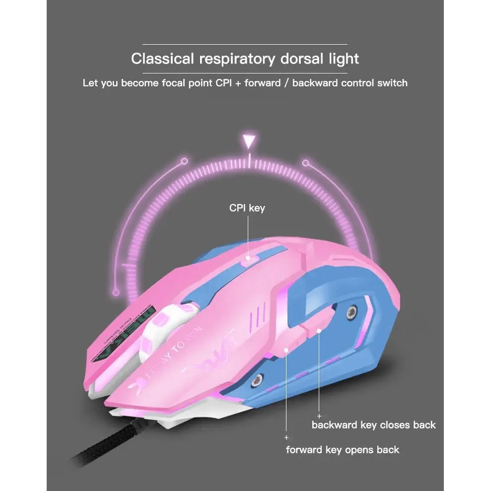 Kids Computer Pink Mouse Computer Pink Wired Gaming Mouse Girl Mouse 6 Buttons 3200 DPI USB Computer Mic ...