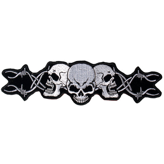 PPA1056 Barbed Wire Skull Trio 10" x 3" Patch