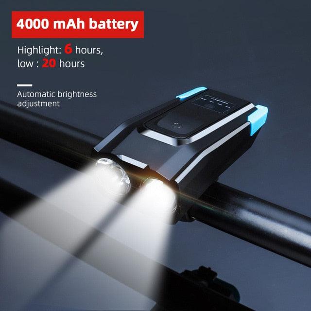 4000mAh Bicycle Front Light Set USB Rechargeable Smart Headlight With Horn 800 Lumen LED Bicycle Light Set USB Rechargeable Super Bright  Bike Headlight