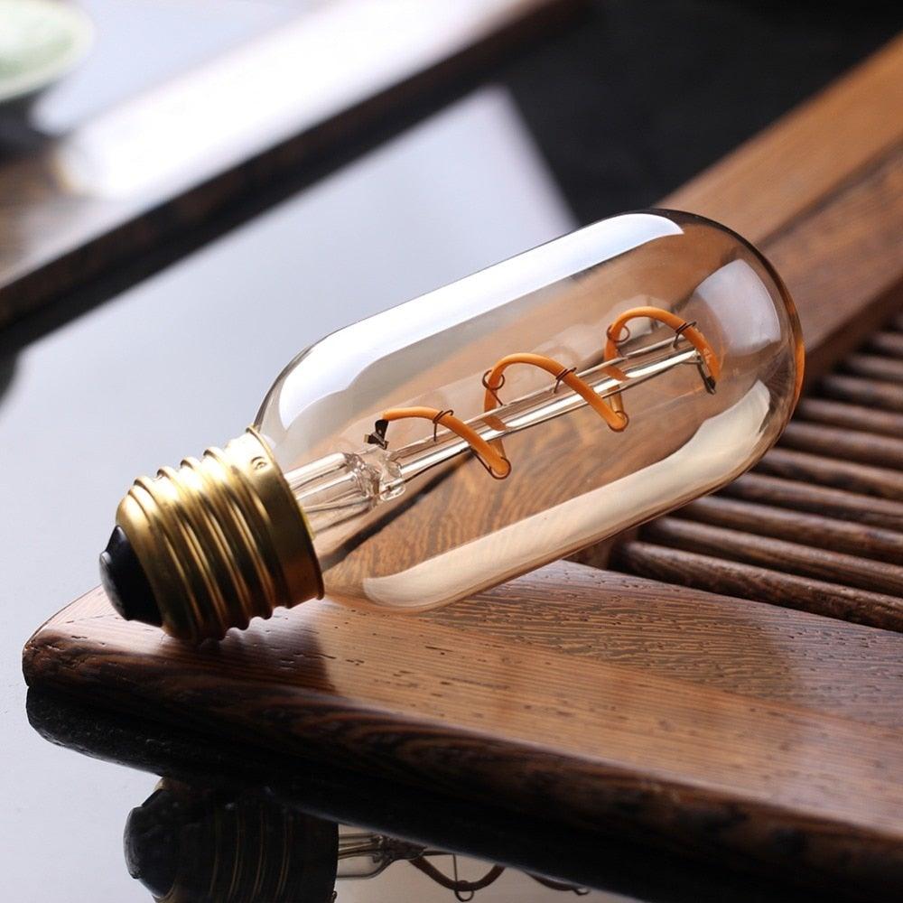 New Retro LED Spiral Filament Light Bulb Vintage Decorative Lamps Dimmable Edison Lamp LED Flexible Spiral Filament Edison Bulbs Vintage Amber Glass Reading Bedroom Decoration