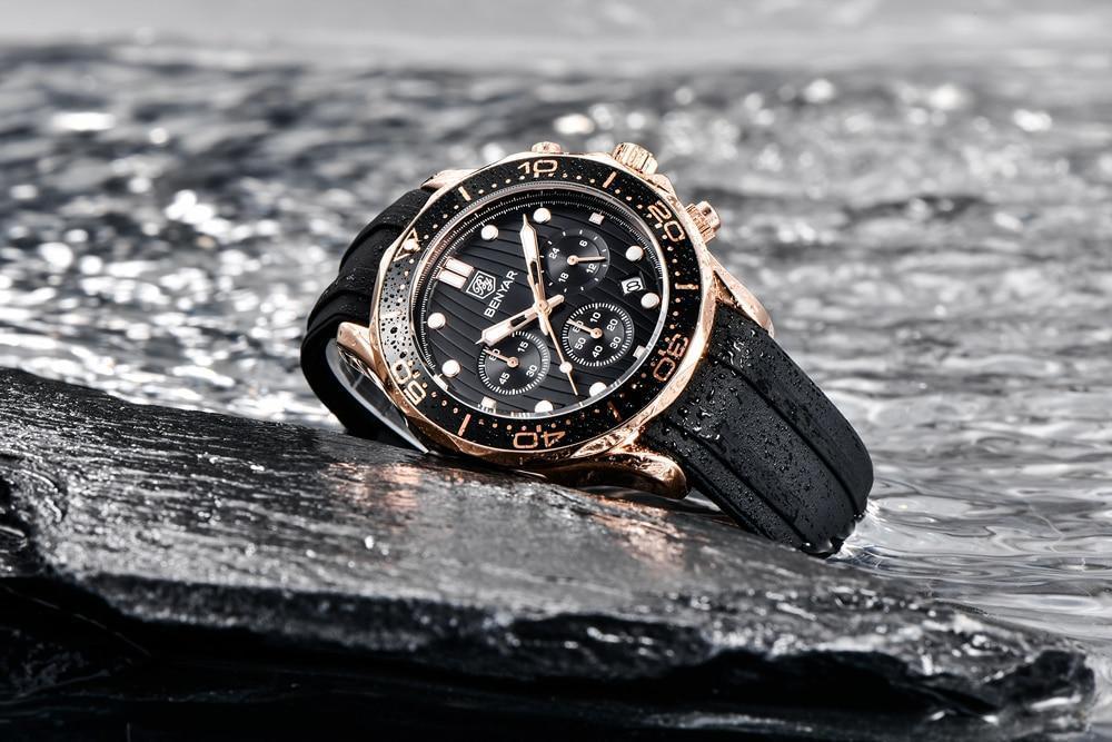 Black Multifunctional Sport Men Watches Luxury Quartz Watches Fashion Chronograph Stylish Elegant Comfortable Watch For Men