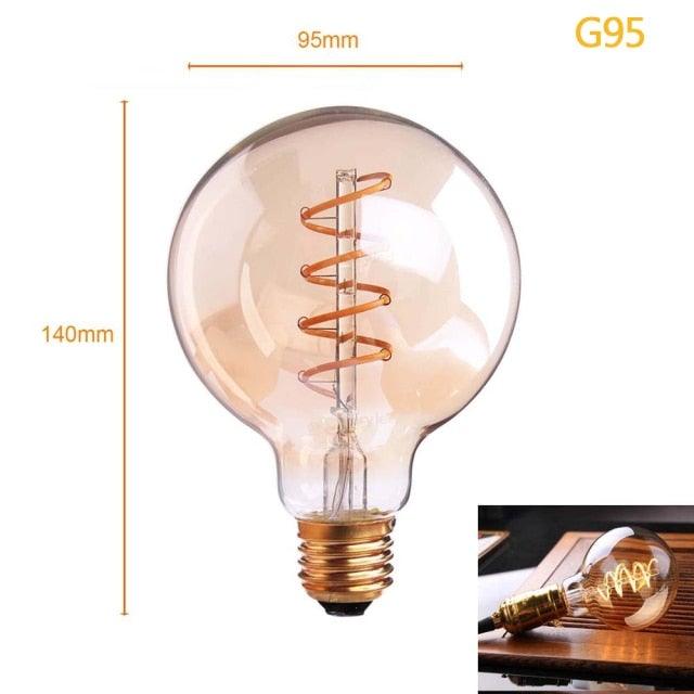 New Retro LED Spiral Filament Light Bulb Vintage Decorative Lamps Dimmable Edison Lamp LED Flexible Spiral Filament Edison Bulbs Vintage Amber Glass Reading Bedroom Decoration