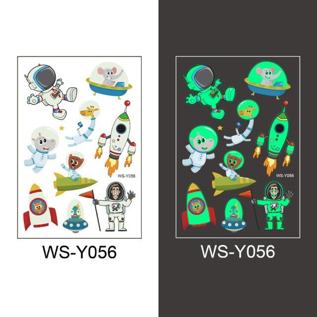 Luminous Tattoo Stickers Temporary Animal Tattoos Glow Paste on Face Arm Leg Fluorescent Waterproof Fake Tattoo For Kids Girls