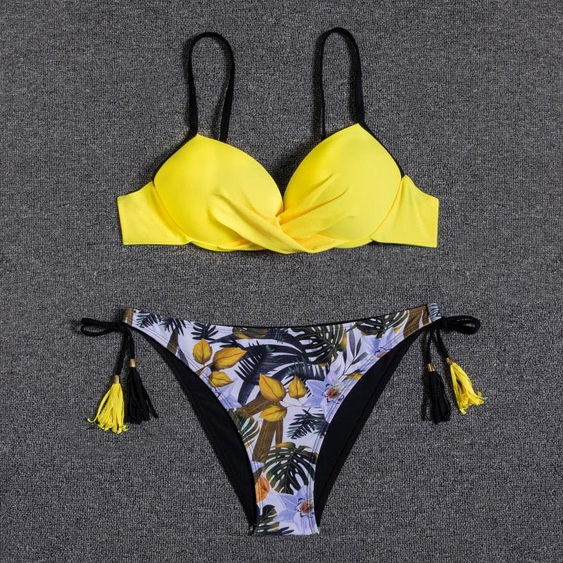 Push Up Bikini Floral Print Swimsuit Swimwear Women Bathing Suit Bikinis Set Brazilian Beach Female Wear Women's Bikini Swimsuits Floral Printed Bathing Suits for Women 2 Piece Bikini