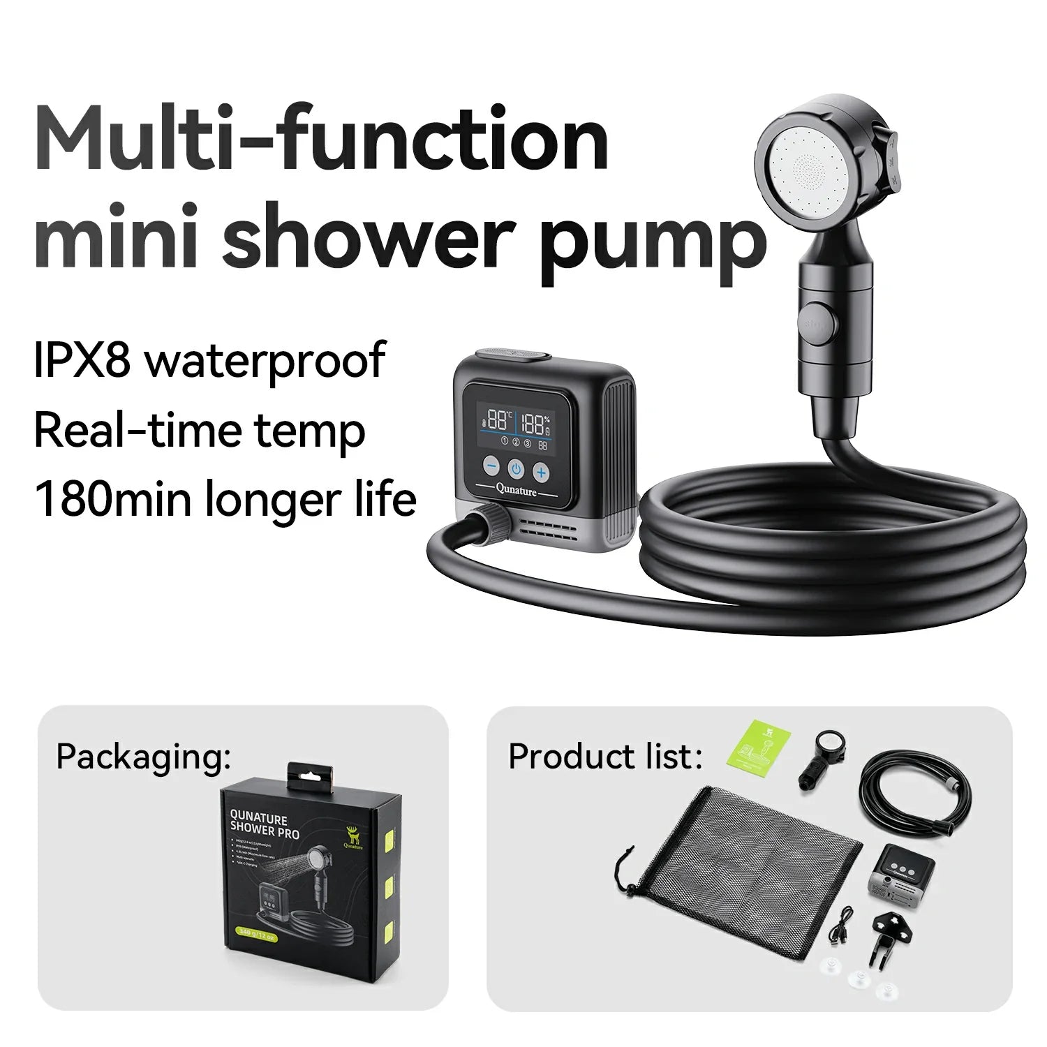 IPX8 Waterproof Rechargeable Outdoor Shower Pump