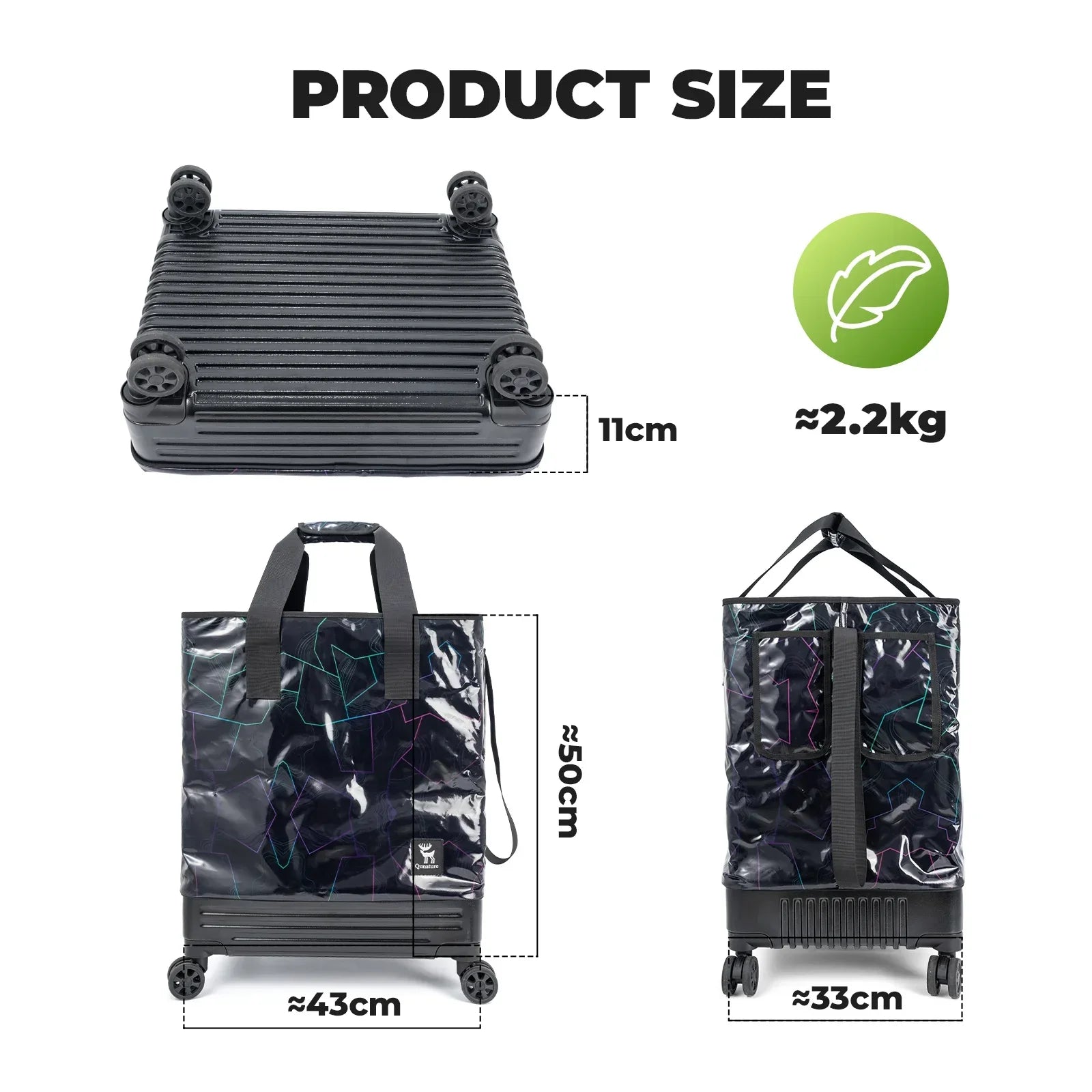 Lightweight Foldable Rolling Tote Bag 75L