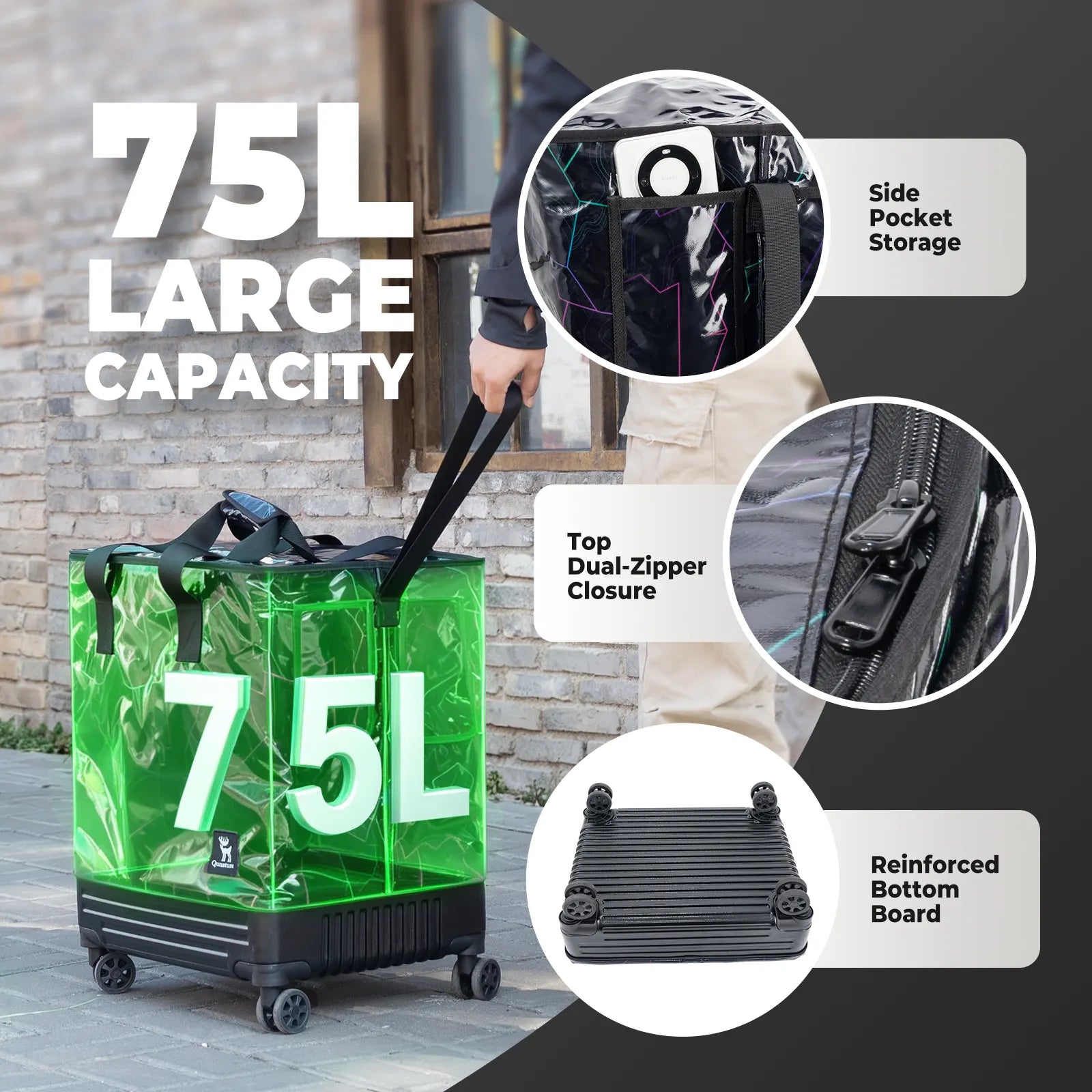 Lightweight Foldable Rolling Tote Bag 75L