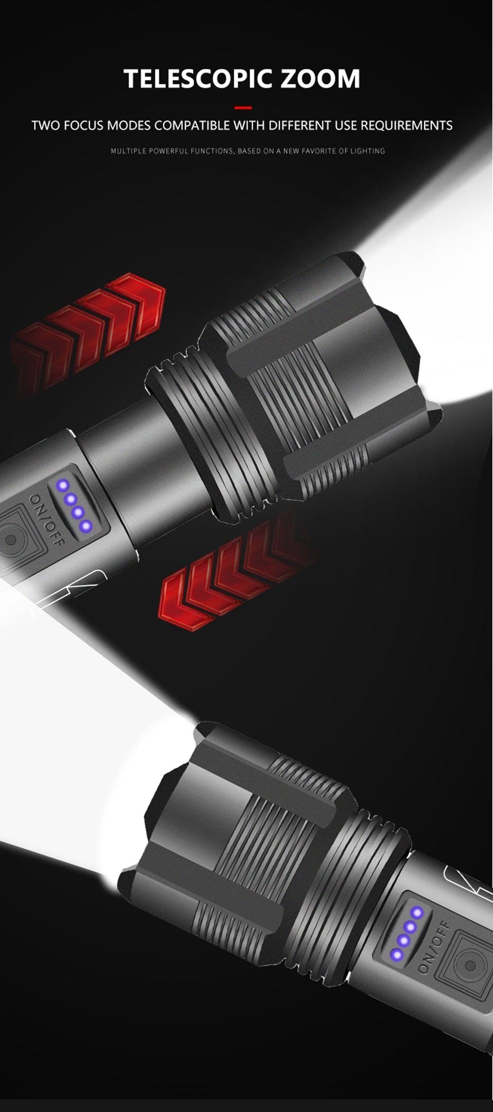 Rechargeable Tactical Flashlight USB LED High Quality Zoomable Torchlight High Lumen Super Bright Flashlight Waterproof Flashlight For Outdoor  Best Camping Hiking Riding Flashlight