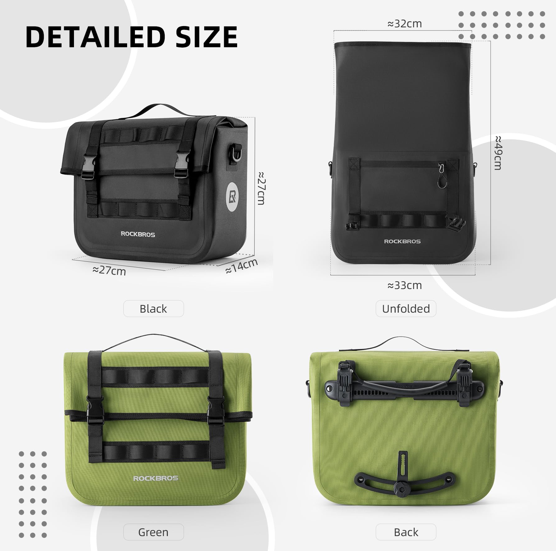 ROCKBROS Bike Panniers 15L Waterproof Bike Rack Bag for Cycling Commuting