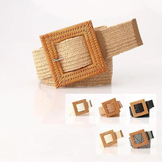 Round Women Waist Belt Classic Wooden Buckle Casual Style Buckle Simple Lightweight Waist Dress Band
