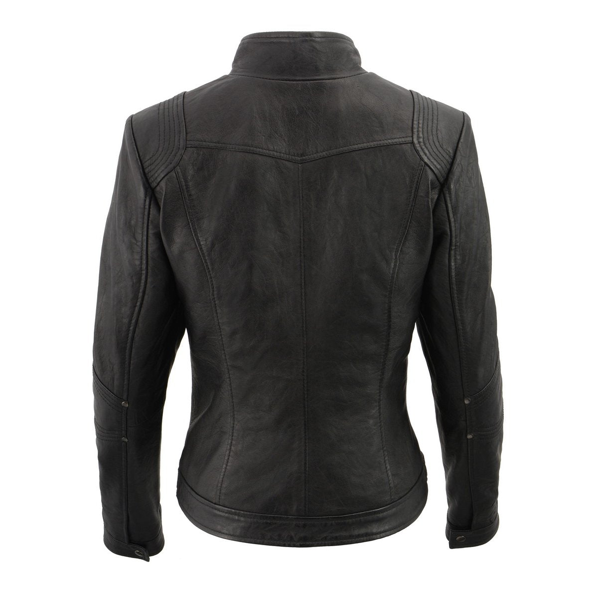 SFL2801 Women's Racer Black Stand Up Collar Motorcycle Fashion Leather Jacket