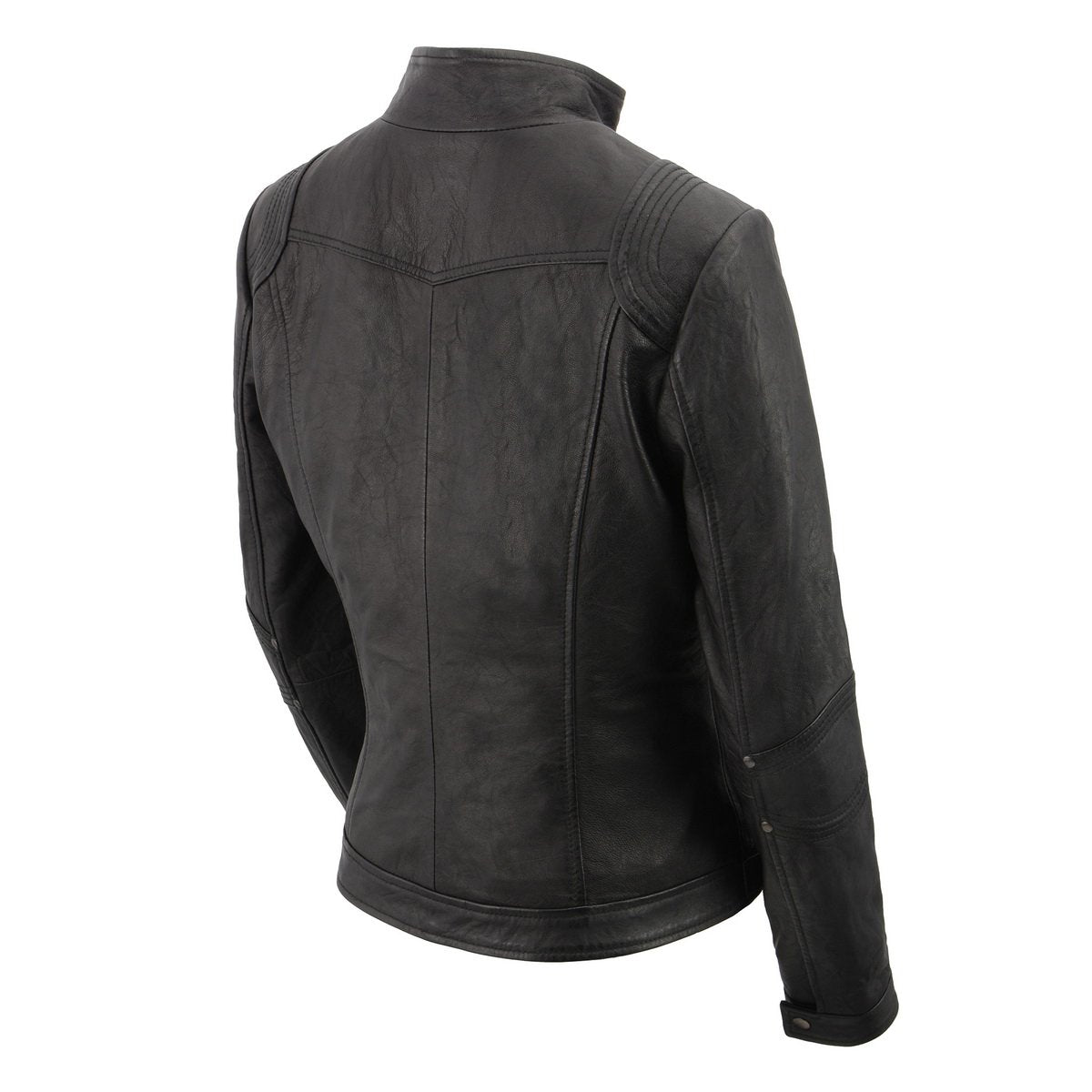SFL2801 Women's Racer Black Stand Up Collar Motorcycle Fashion Leather Jacket