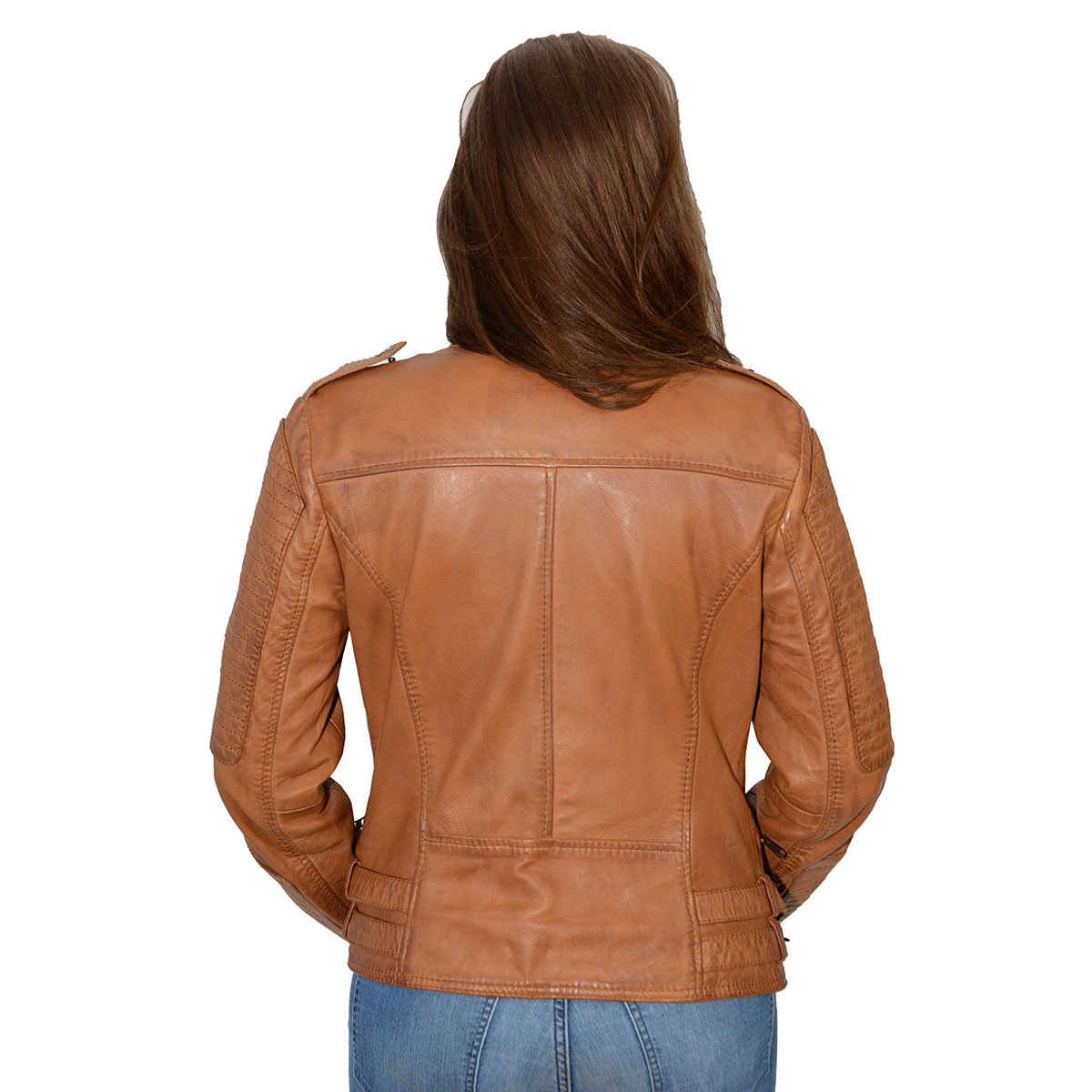 SFL2820 Women's Caramel Color Quilted Lambskin Leather Jacket