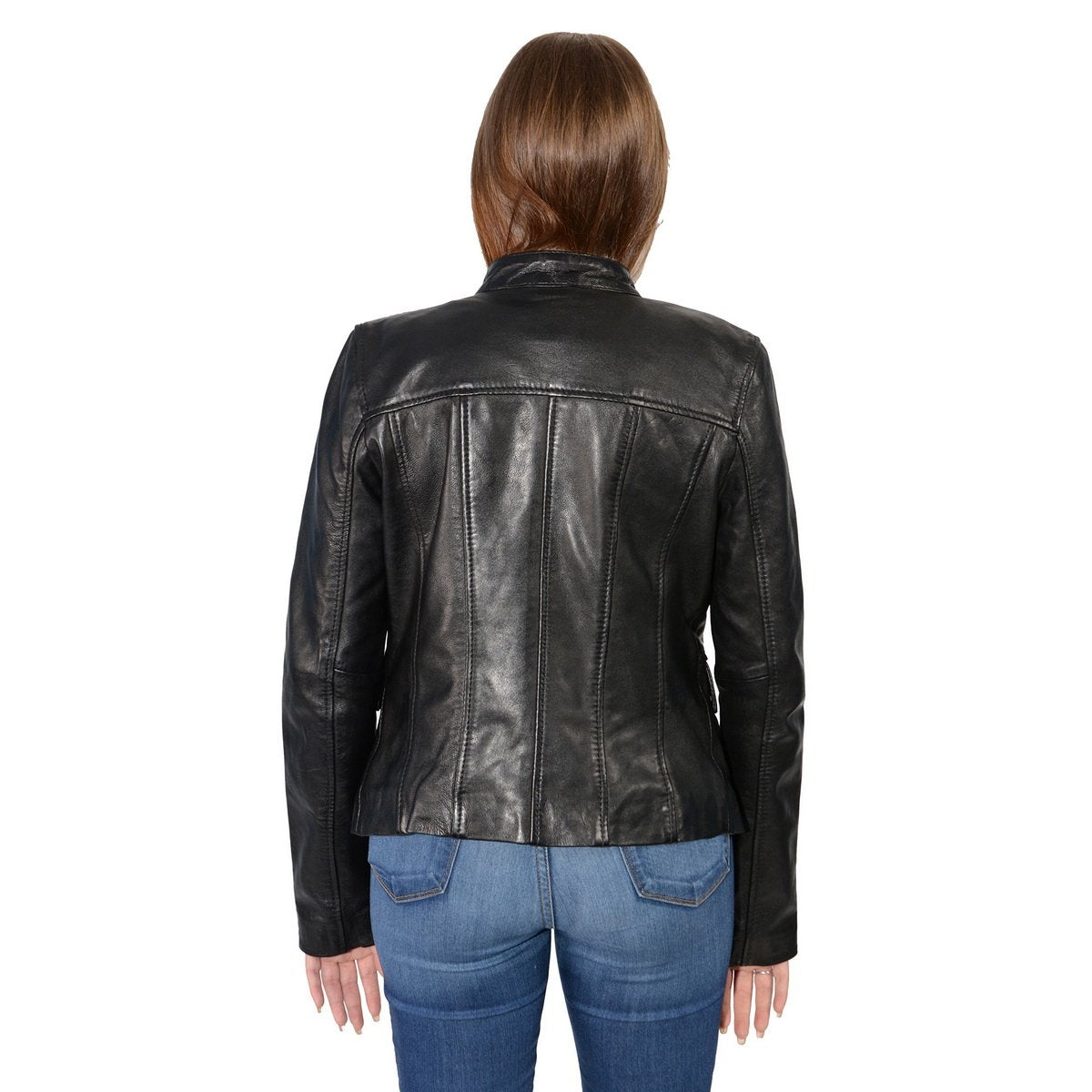SFL2825 Women's Snap Collar Black Lambskin Leather Jacket