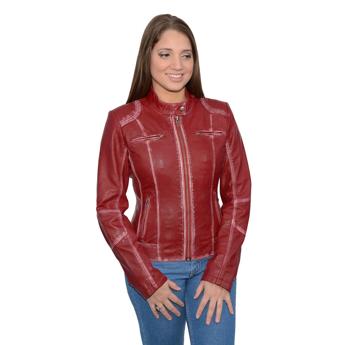 SFL2830 Women's Red Scuba Style Sheepskin Fashion Leather Jacket