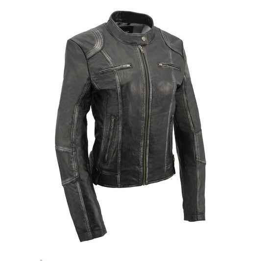 SFL2830 Women's Black Sheepskin Scuba Style Fashion Leather Jacket