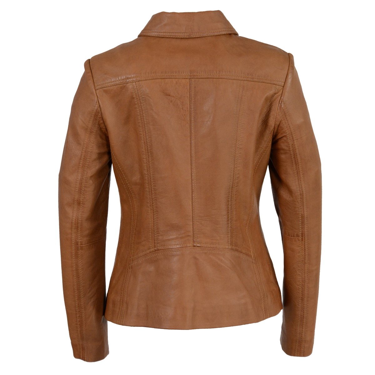 SFL2850 Women's Classic Saddle Zippered Motorcycle Style Fashion Leather Jacket with Shirt Style Collar