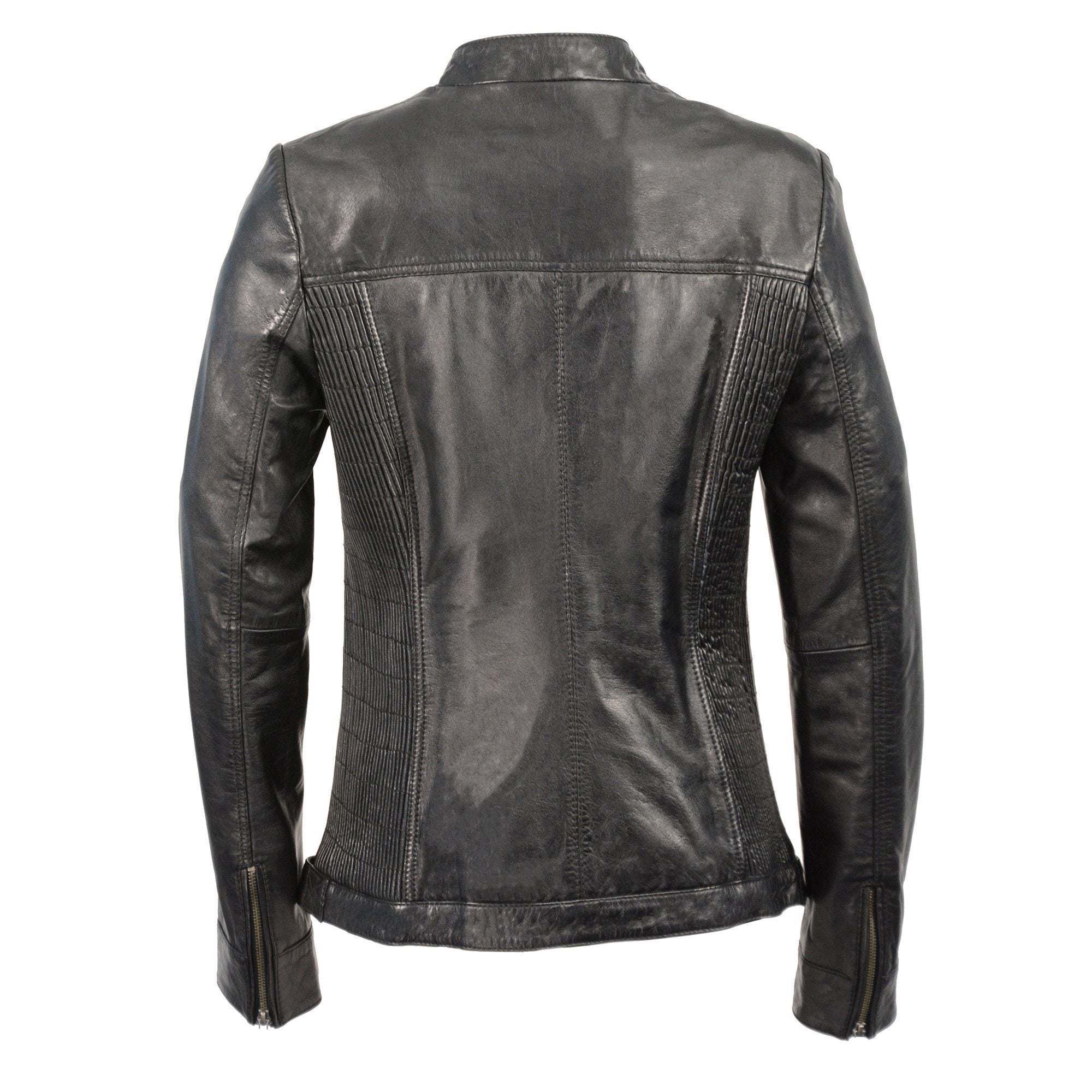SFL2855 Women's Black  Zip Front Fashion Leather Jacket with Side Stretch Fitting