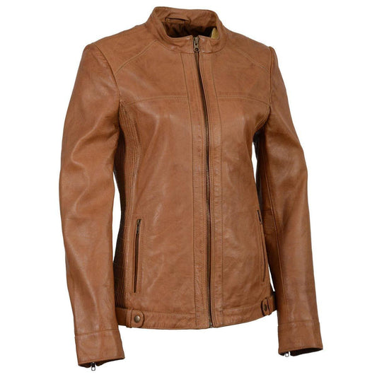 SFL2855 Women's Saddle Zip Front Leather Jacket with Side Stretch Fitting