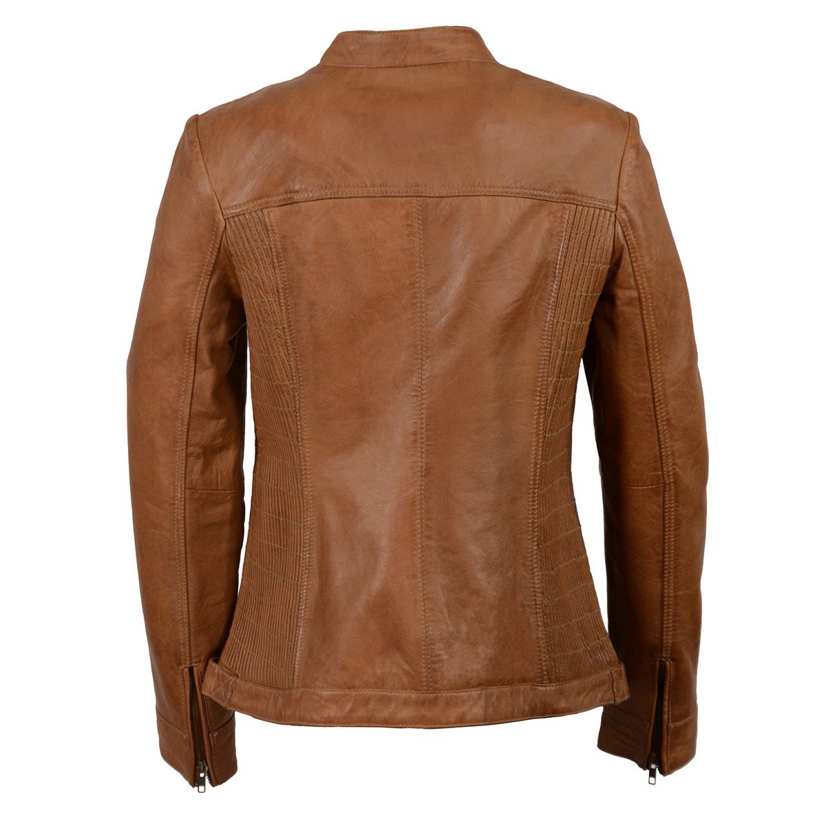 SFL2855 Women's Saddle Zip Front Leather Jacket with Side Stretch Fitting