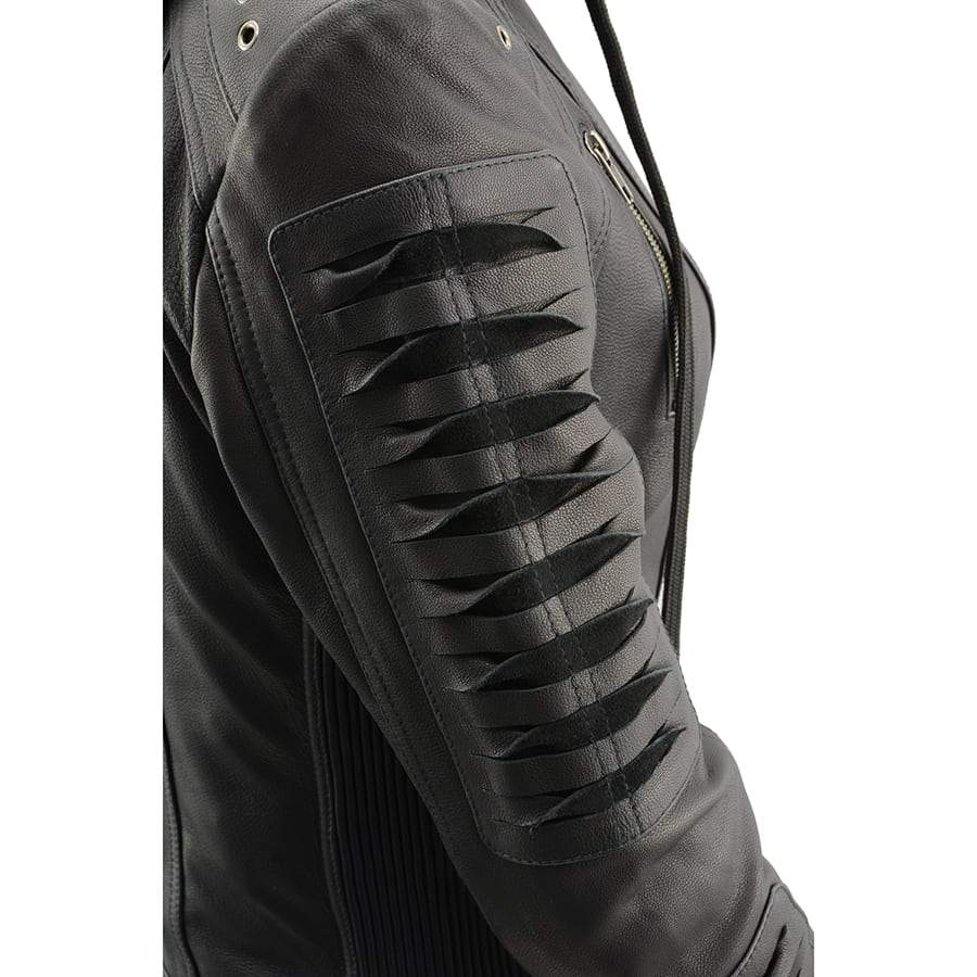 SFL2865 Women's Black Scuba Style Fashion Casual Leather Jacket with Hoodie