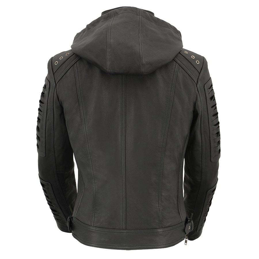 SFL2865 Women's Black Scuba Style Fashion Casual Leather Jacket with Hoodie