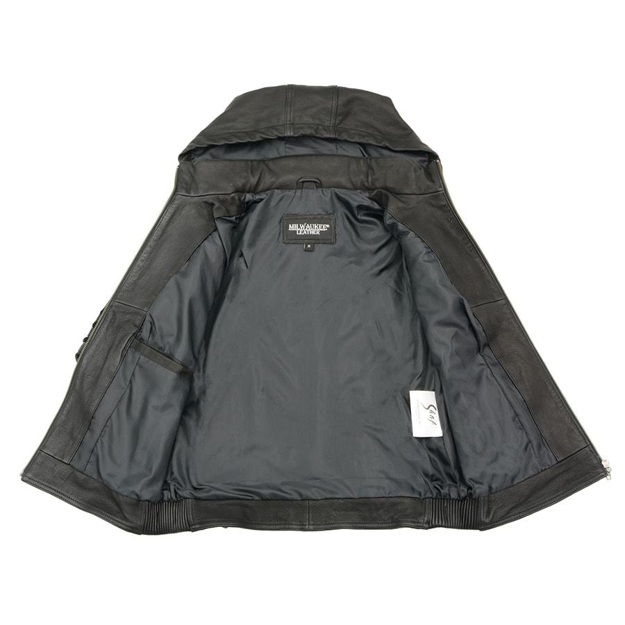 SFL2865 Women's Black Scuba Style Fashion Casual Leather Jacket with Hoodie