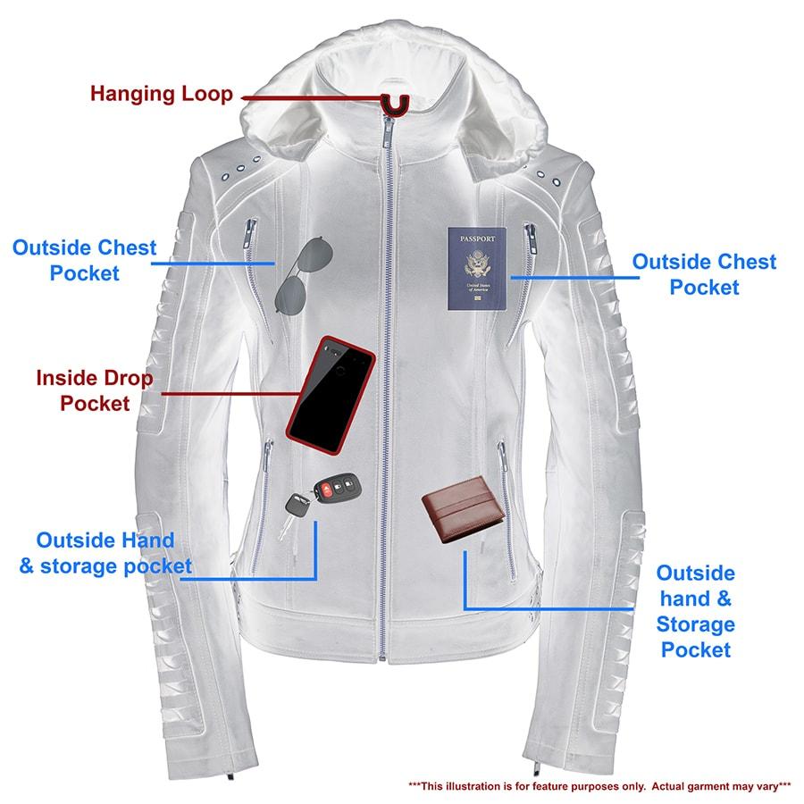 SFL2865 Women's Black Scuba Style Fashion Casual Leather Jacket with Hoodie