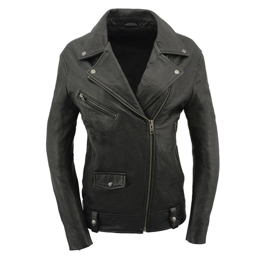 Women's Black Premium New Zealand Lambskin Motorcycle Style Leather Jacket SFL2875