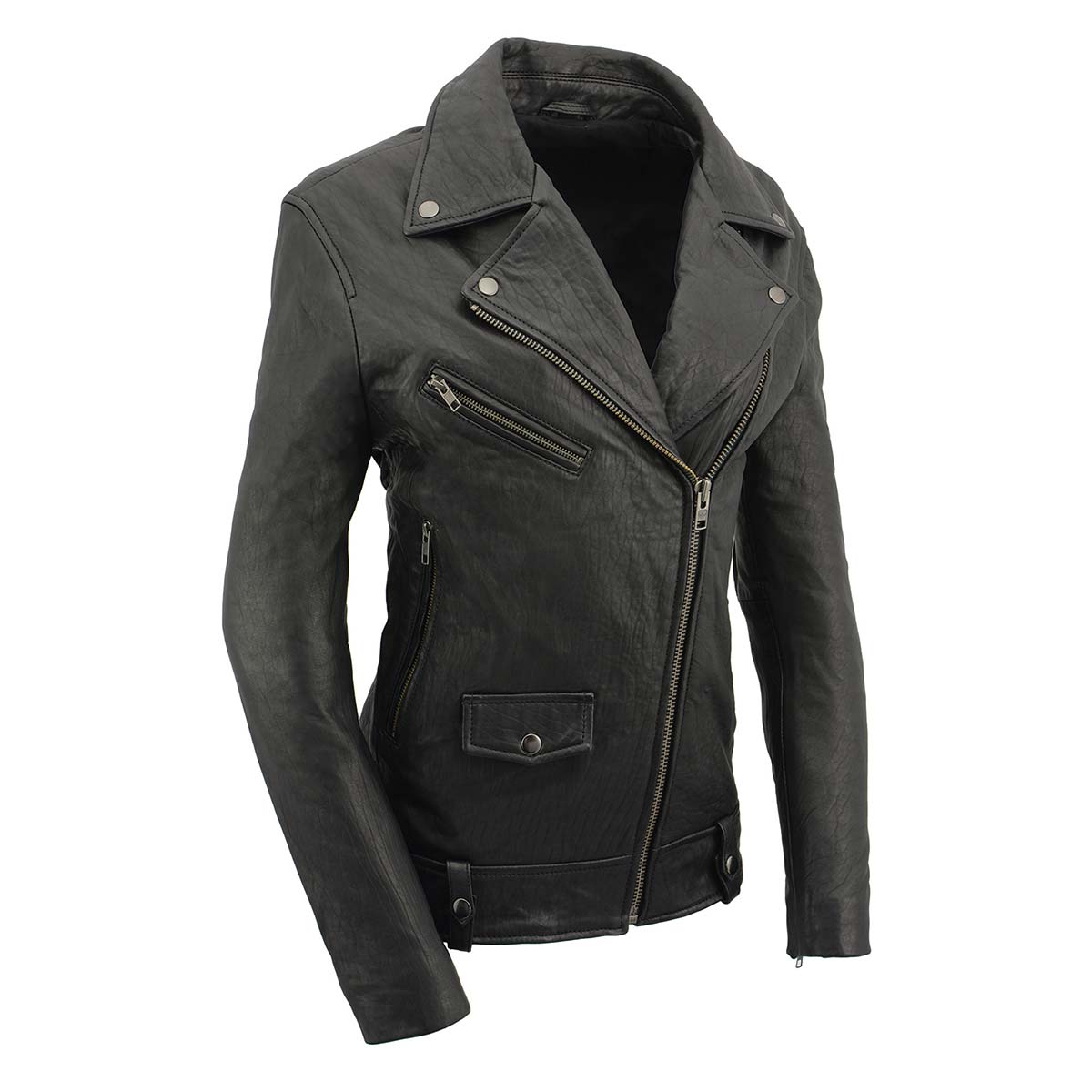 Women's Black Premium New Zealand Lambskin Motorcycle Style Leather Jacket SFL2875